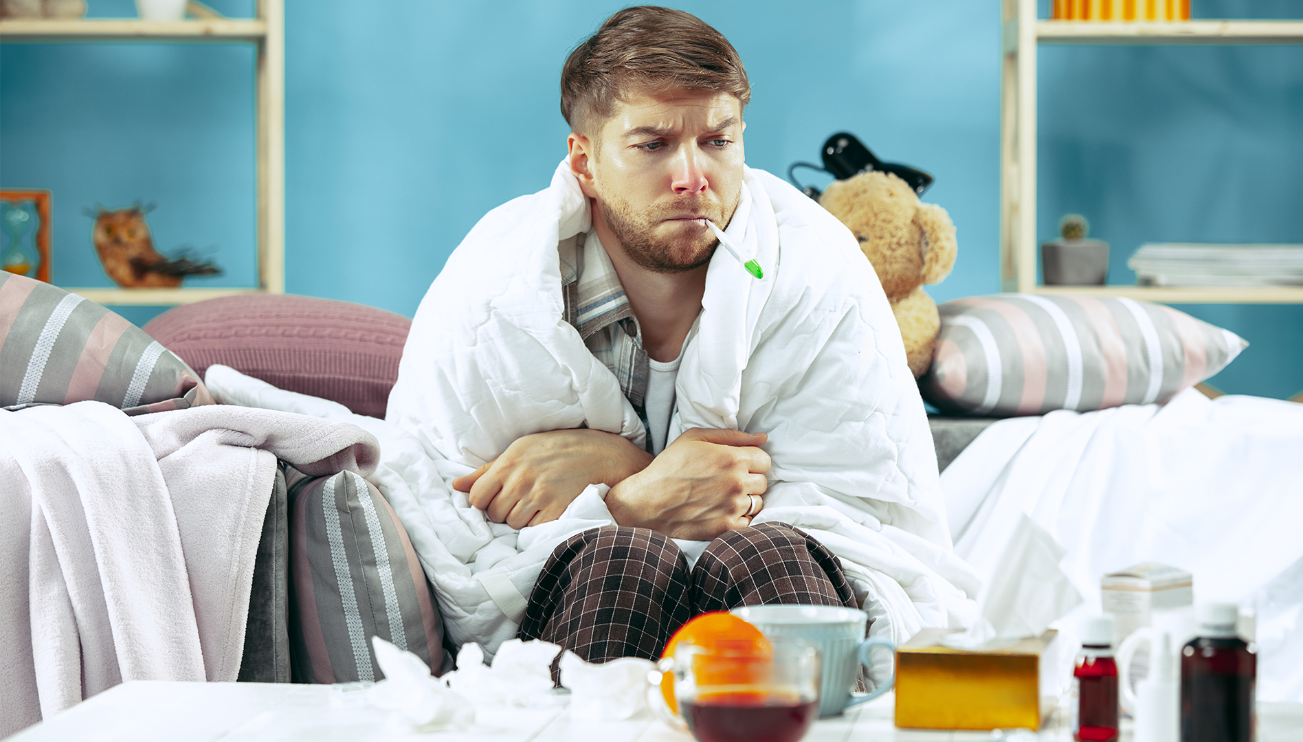 Man sick with influenza